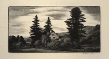 Original Thomas Nason wood engraving, pencil signed, High Spruces,1942