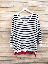 Talbots Sweater Women s Large Stripe Tassel Hem V-Neck Pullover Nautical NWT