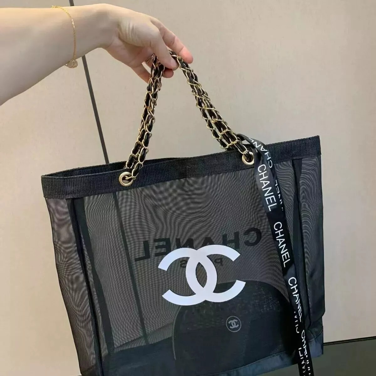 NEWCHANEL VIP GIFT Beauty Mesh Tote Bag Beach Pouch Bag Case