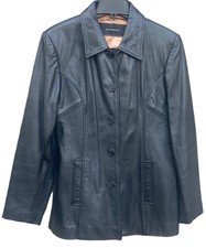 Jim & Mary Lou Jacket Womens Size Large Button Front Black Leather Fully Lined