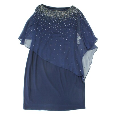 xscape sleeveless midi dress X by Xscape Womens Chiffon Overlay Studded Cocktail Dress Navy 10
