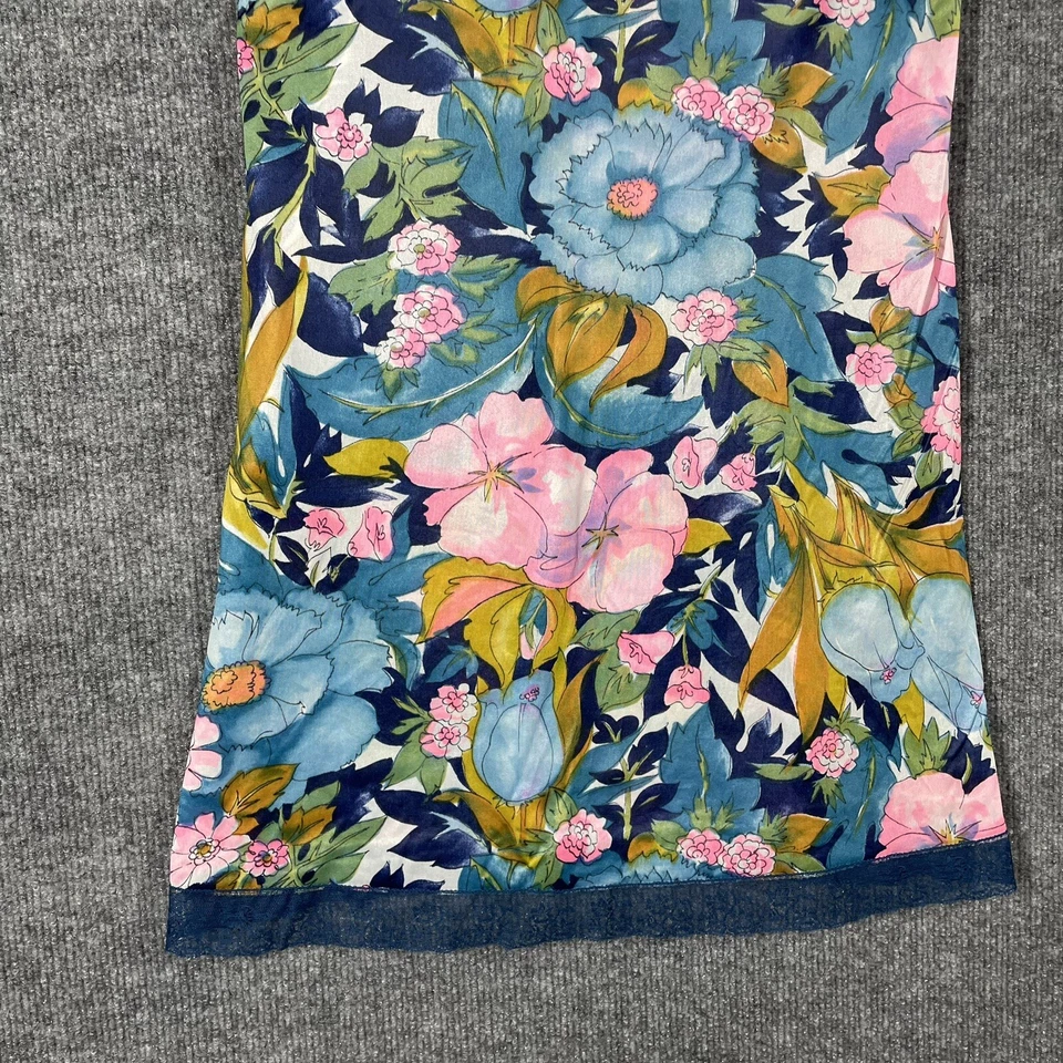 VINTAGE 60s 70s Chemise Tank Top Pink Floral Lingerie Camisole Lace Psychedelic - Image 3 of 4