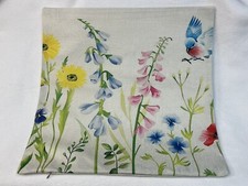 Garden Floral Hummingbird Meadow Linen Throw Pillow Cover Holiday HOME Decor