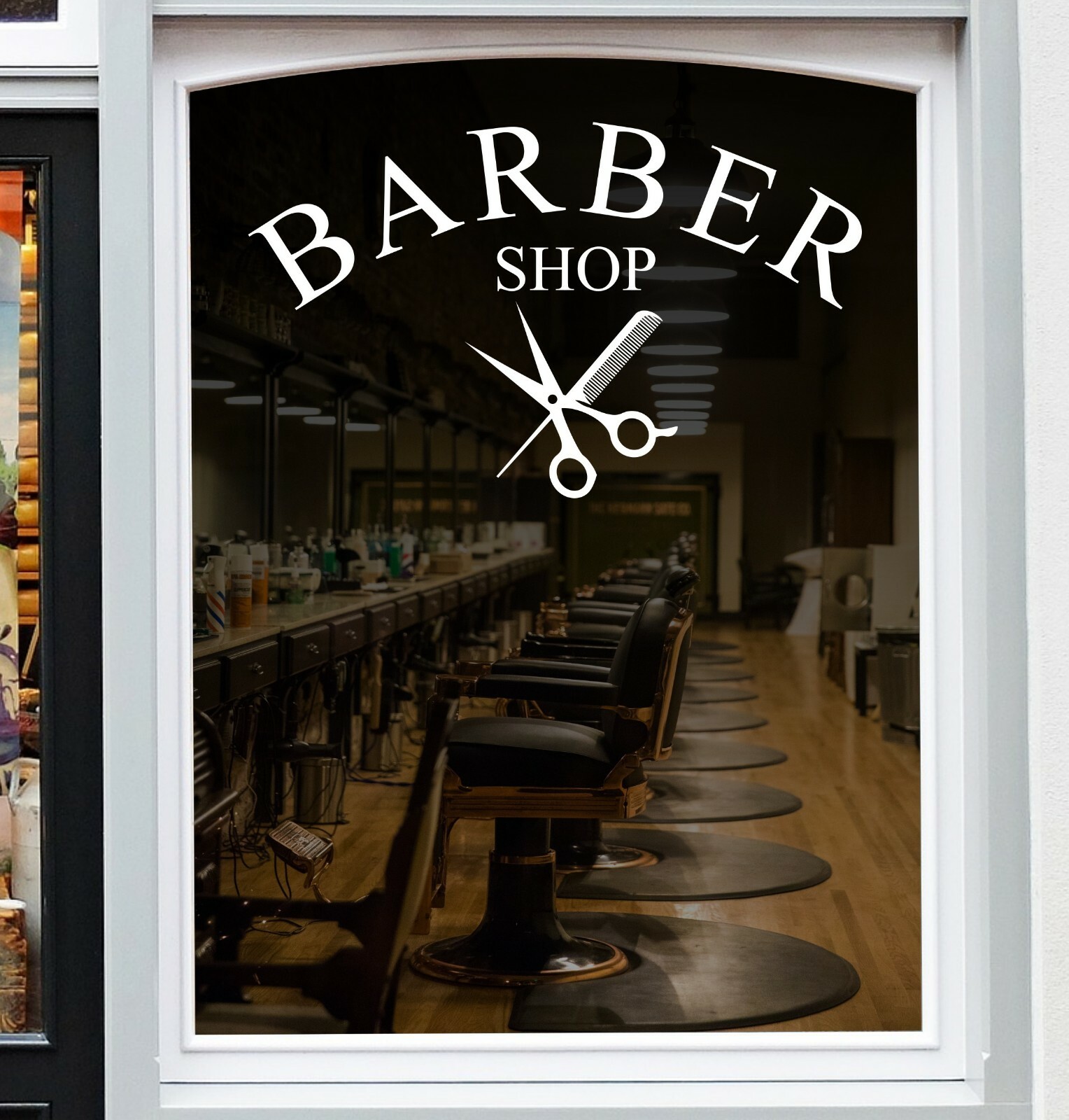 BARBER SHOP Sticker Comb Scissors Barbers Hairdresser Window Display