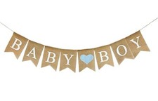 Baby Boy Burlap Banner for Baby Shower Decorations and Gender Reveal Party Li...