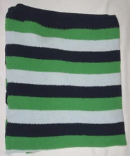 Kidsline Baby Blanket Chenille Navy Blue Green Stripes Kids Line