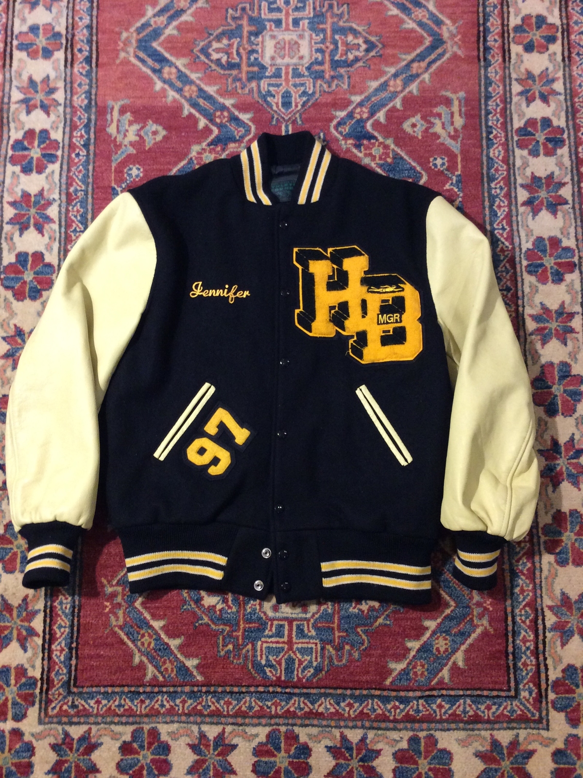 Mens Vintage Wool Varsity Jacket 90s Navy Blue/Gold S… Gem
