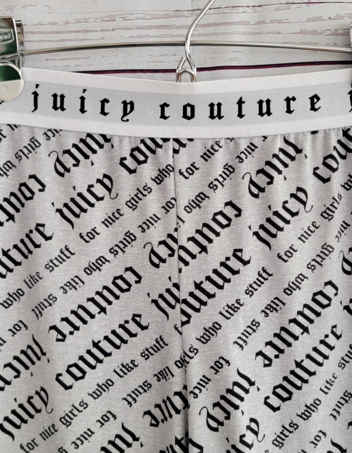 Juicy Couture Light Gray White Logo Pajama Pants Elastic Waist Y2k