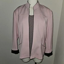 Dressbarn Pink Black Blazer Jacket Striped Tank Top Matching Set Size 10