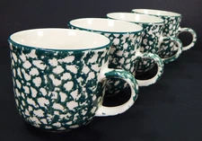 4 TIENSHAN FOLKCRAFT GREEN SPONGEWARE APPLE CERAMIC MUGS COUNTRY KITCHEN TEA CUP