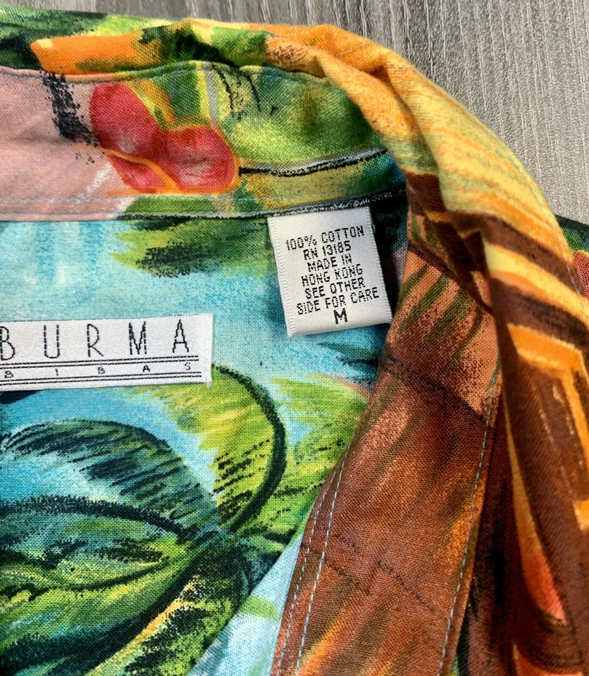 BIBAS BIRMANIA Para Hombres Med HAWAIANO ALOHA BAHAMA ESTILO CABAÑA HAWAII ABOTONADO Foto 3 de 4