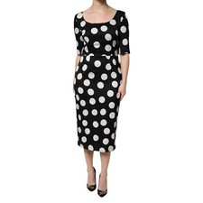DOLCE & GABBANA Dress Black White Polka Dot Sheath Midi IT44/US10/L RRP 2250usd