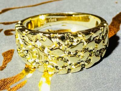 Men's Square Nugget Chip Solid Nug Pinky Hiphop RING 14k Gold