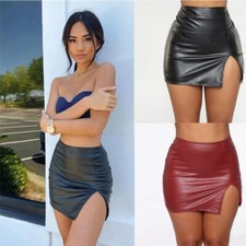 Ladies PU Leather High Waist Skirt Bodycon Mini Skirt Short Pencil Party Skirts
