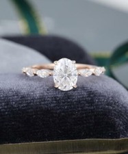 2.00 Ct Oval and Marquise Simulated Diamond Solitaire Ring 14K Rose Gold Finish