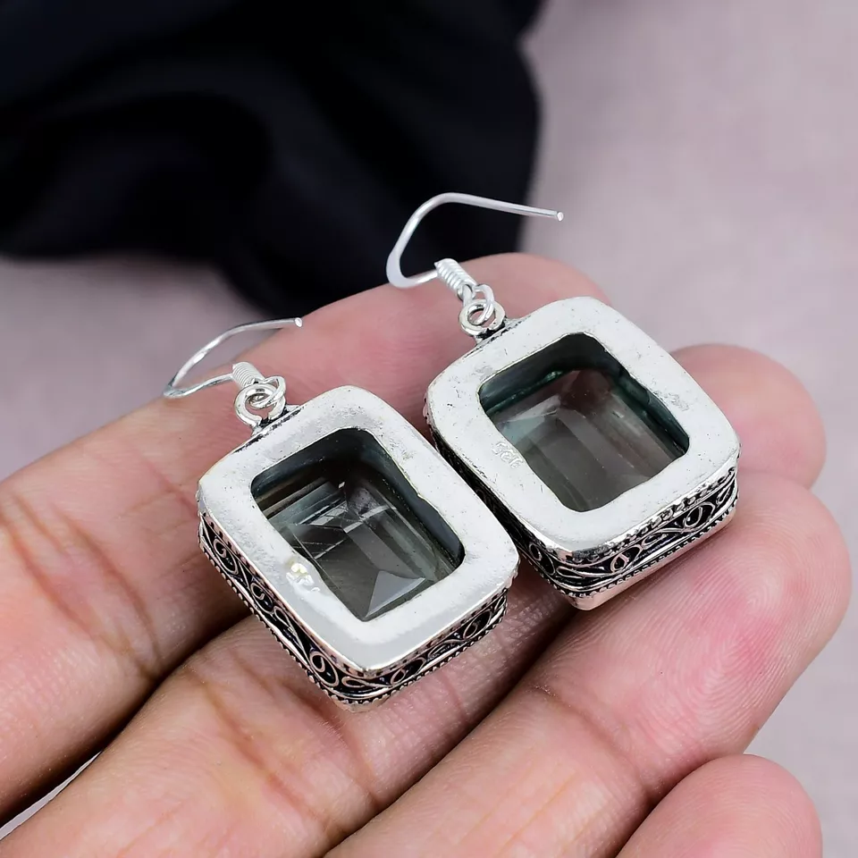 Pendiente de piedras preciosas de aguamarina de plata de ley 925 hecho a mano joyería regalo Foto 4 de 4