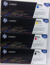 Set of 4 GENUINE Sealed HP 823A 824A Toners in the Black Boxes -- DAMAGE