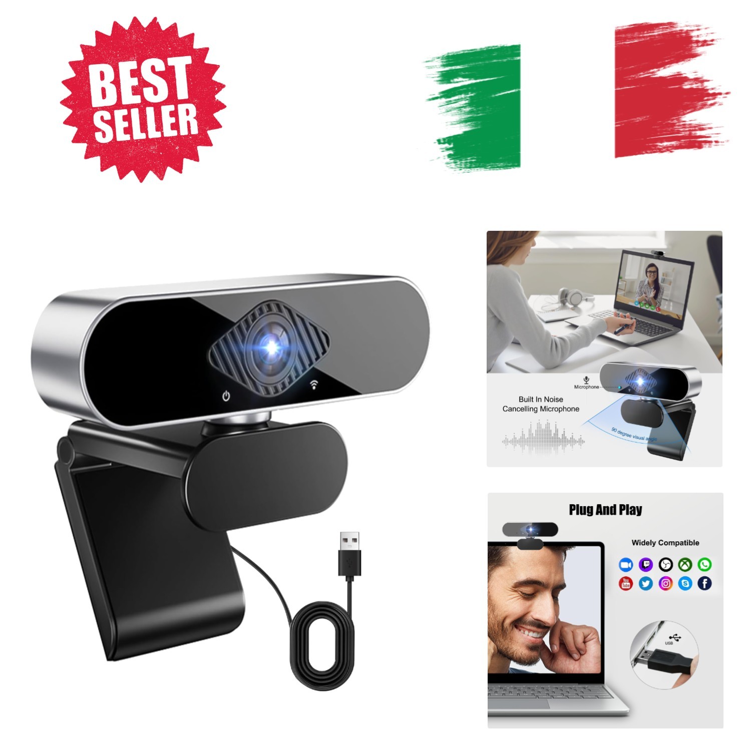 Webcam PC con microfono usb,web cam Full HD 1080p Fotocamera Laptop Desktop C...