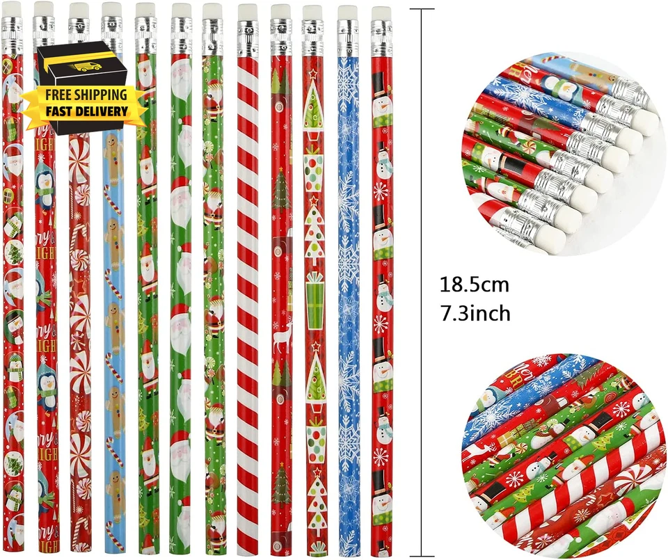 Christmas Pencils for Kids with Erasers for Christmas Party Favors Goodie Bags S - Image 2 of 4