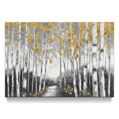 Abstract Forest Canvas Wall Art: Birch Tree Picture Gold Painting Landscape Prin
