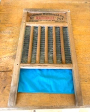 Antique Primitive Wood & Tin NATIONAL WASHBOARD Co. Zinc King #701 24" VGUC