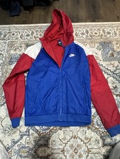 Nike Men's Windbreaker Jacket Hooded Full Zip Blue Red White Colorblock S