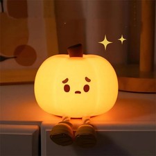 Cute Silicone Pumpkin Night Light, Rechargeable Dimmable Nursery Lamp for Bed...