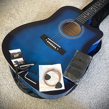 Full-Size 41" Blue Acoustic Guitar Starter Package w/ Capo, Tuner, Strap & Picks