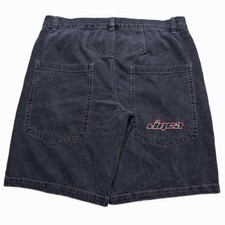 Vintage Y2K 90s JNCO Black Embroidered Baggy Jean Shorts Mens 40
