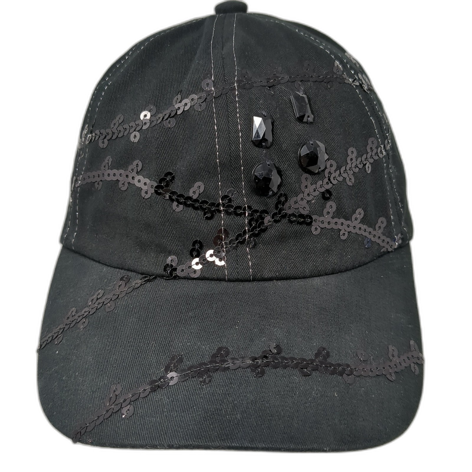 Sequin And Beads Strapback Baseball Cap Black OS … - image 1