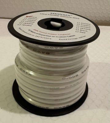 8 Gauge Flexible Silicone Wire, White , 8 AWG Stranded Automotive Wire 1650 High