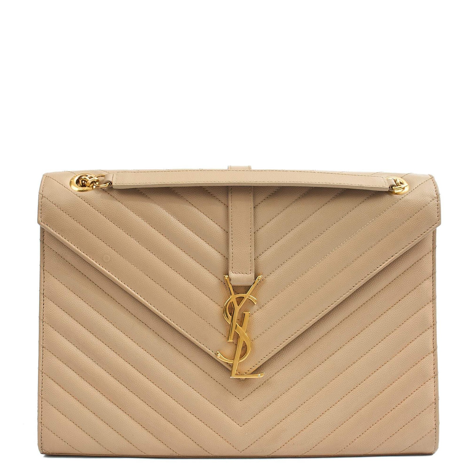 Saint Laurent Shoulder Bag Envelope - Large in Neutral, Calfskin Leather