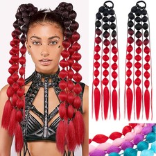 Braids Bubble Synthetic Ponytail Extension Rainbow Scrunchie Hairpiece Box Braid