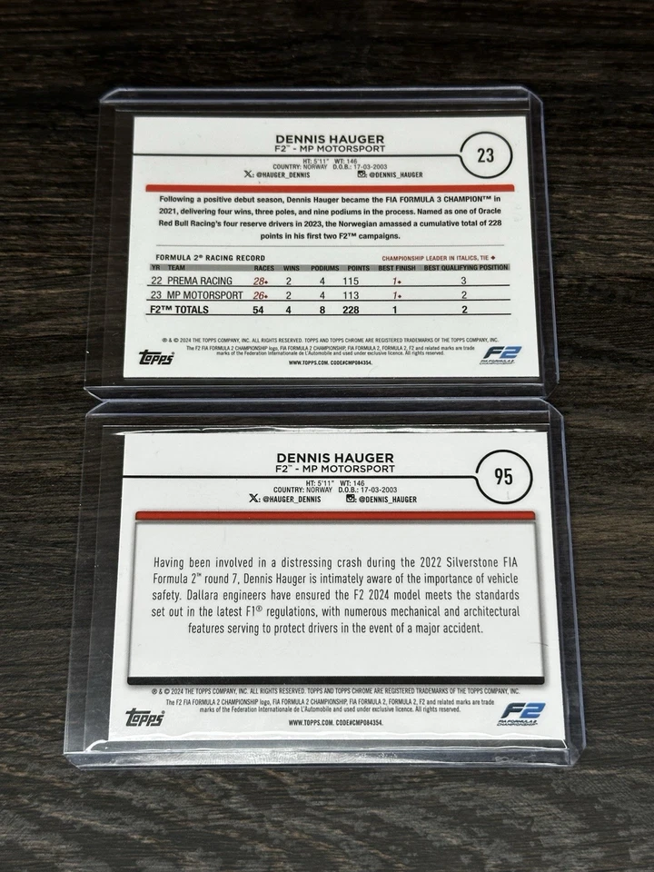 2024 Topps Chrome Formula 1 Dennis Hauger LOT #23 & #95 /150 /199 Refractors - Image 2 of 4