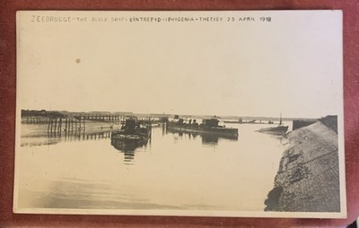 Royal Navy block ships INTREPID, IPHIGENIA & THETIS after Zeebrugge. RP PC