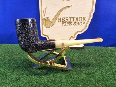 2019 Moretti Bent Black Sandblasted Chimney Italian Briar Pipe, Unsmoked, Bag