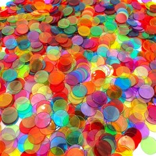 1000 Pieces 3/4 inch Transparent 6 Color Bingo Counting Chips with Bag - for Lar