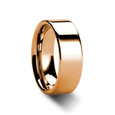 8mm Tungsten Flat Wedding Band Ring, Polished 4mm, 6mm 10mm 18K Rose Gold Plated