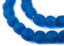 Aqua Swirl Recycled Glass Beads 14mm Ghana African Sea Glass Blue Round Handmade