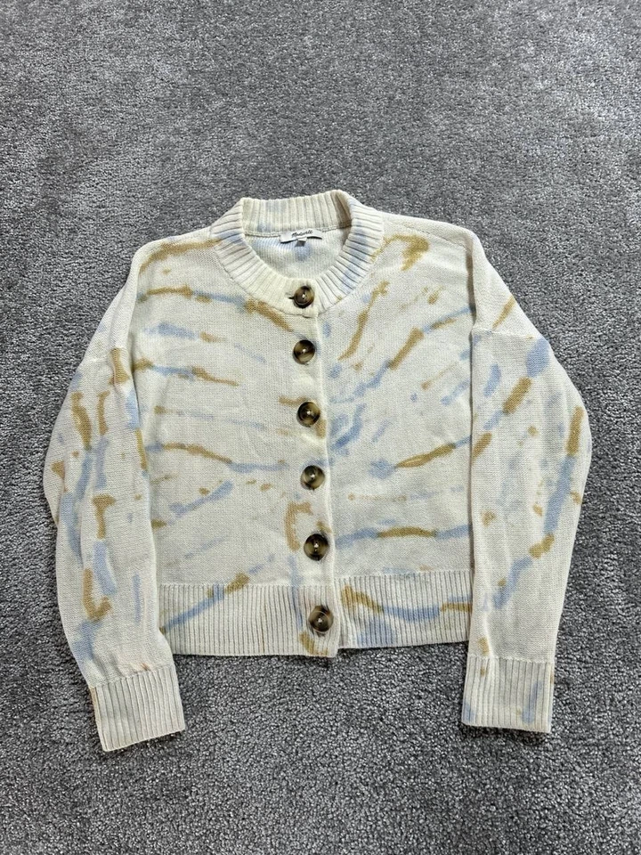 Cardigã Madewell Tie Dye Broadway Suéter Feminino Pequeno Bege Cropped Fit Inverno - Imagem 2 de 4