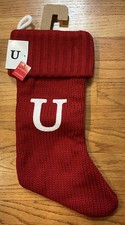 Letter Initial "U" 18" Red Monogram Xmas Stocking Knitted Knit By: Target NWT