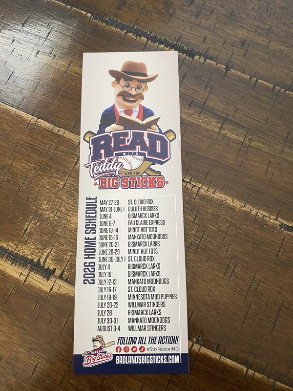 Badlands Big Sticks 2026 Northwoods  Summer Collegiate League Schedule Card