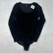 American Eagle Women's Black Velvet Scoop Neck Long Sleeve Bodysuit Size Small