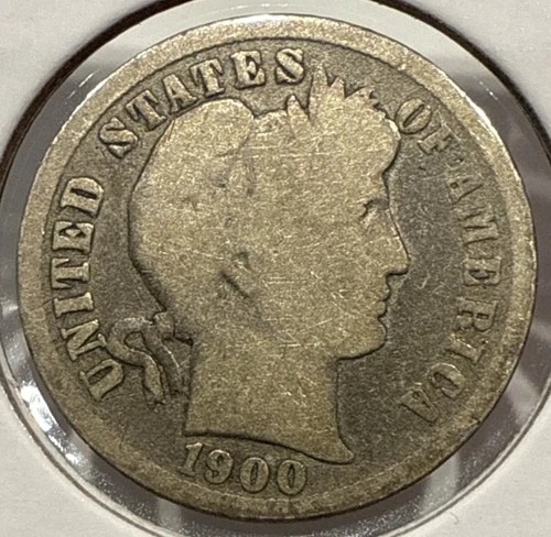 1900 Barber Dime 10C Silver Coin - VG Detail