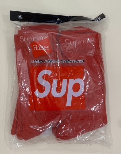 Supreme X Hanes Crew Socks - RED, 4 Pack, Size 6-12