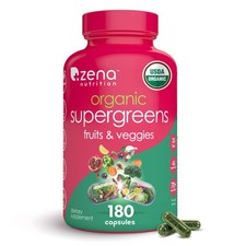 Zena Nutrition Organic Super Greens Fruit  Veggies Supplement 70 Superfoods...