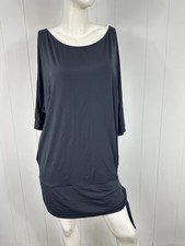 Michael Kors Sz M Black 3/4 Boxy Dolman Sleeve Silky Mini Shirt Dress Side Twist