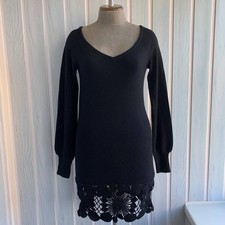 Red Valentino Black Wool & Cashmere Blend Knit V-Neck A-Line Dress Size 42