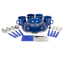 Stansport Deluxe 24-Piece Enamel Tableware Set - Blue