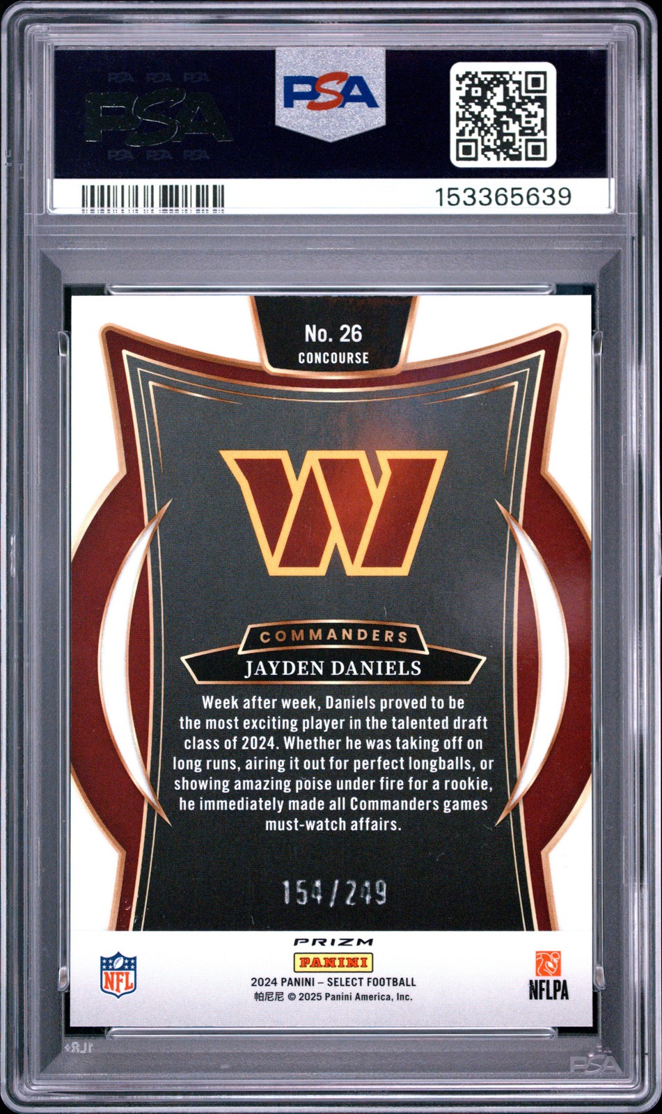 2024 Panini Select #26 Jayden Daniels Red Shock PSA 10 view 2